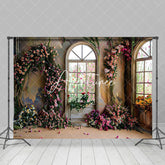 Aperturee - Aperturee Retro Shabby Wall Window Floral Photography Backdrop